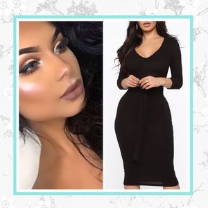 🌸 CHIC DRESS MIDI LONG SLEEVE BLACK BUSINESS CASUAL EXPRESS SIMPLE BASIC